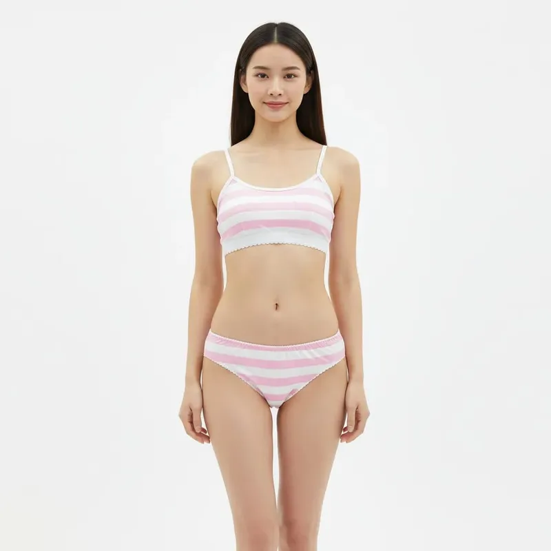 100% Cotton Blue Pink & White Stripe Cute Women's Girl's Camisoles & Panties Set Lolita Vest Underwear Cosplay Anime