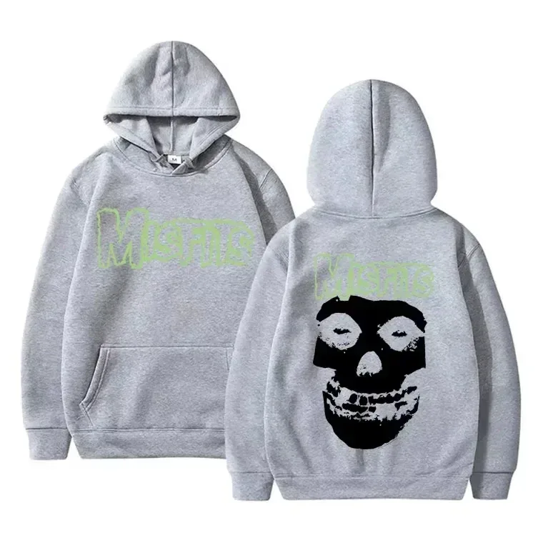 2026 Horror Punk Bizarre Skull Print Hoodie Men's Gothic Retro Loose Fleece Cotton Hoodie Rock Style Pullover Unisex