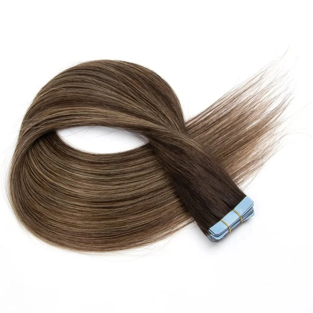 Real Human Hair Tape in Extensions 16'' 20'' Natural Straight High Light Seamless Tape Hair On Double Sided Tape 20pcs 30g/pack