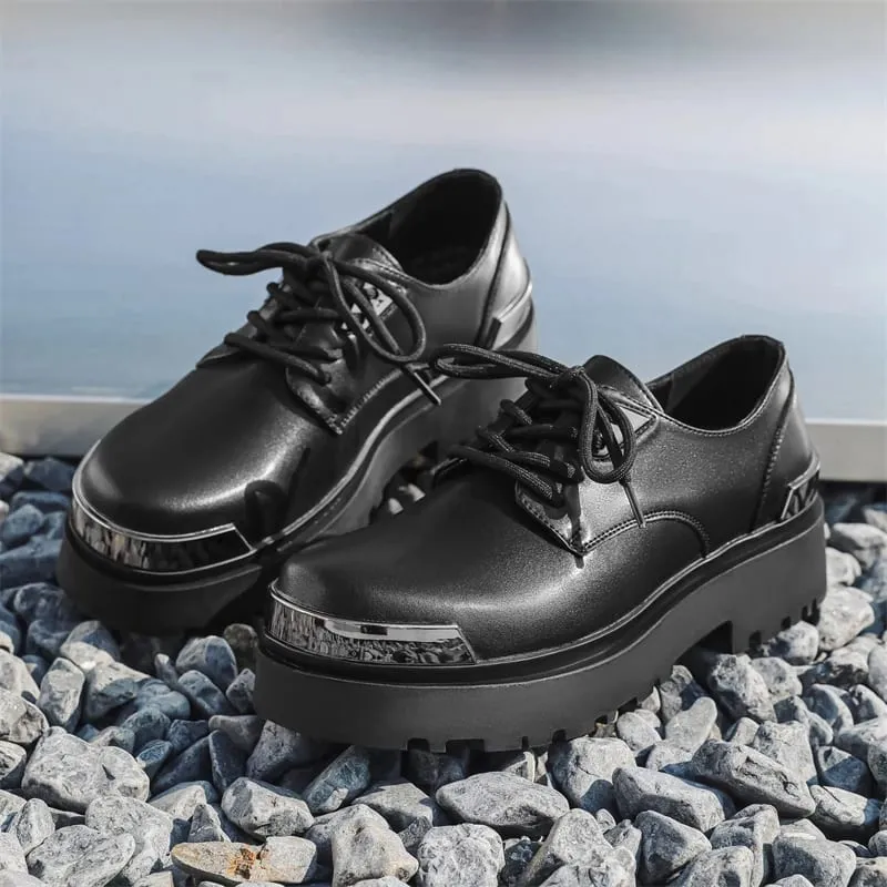 Retro Men Derby Shoes Black Casual Lace Up Thick Soled Wear-resistant Business Couple Commuting Shoes Outdoor Work Shoes Men