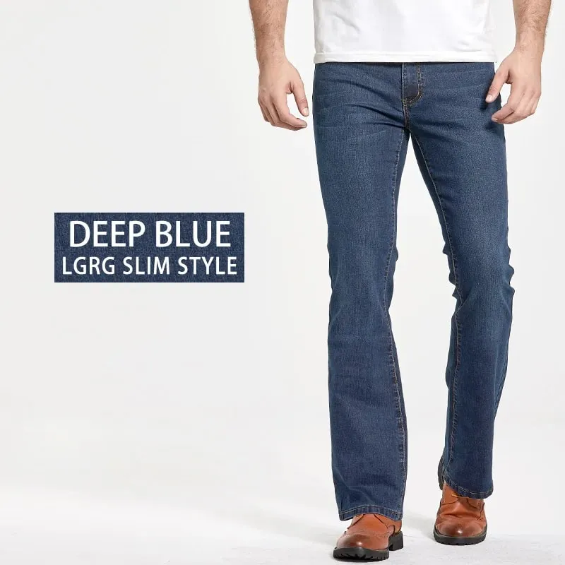Jeans coupe botte pour hommes légèrement évasés coupe ajustée bleu noir pantalon de créateur classique pantalon en denim extensible pour hommes