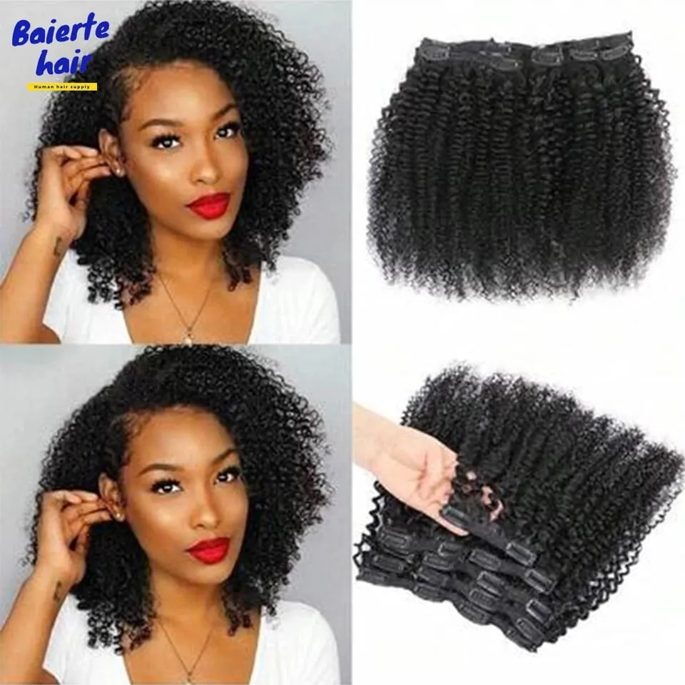 Kinky Curly Clip In Human Hair Extensions Full Head For Women Afro Kinky Curly Clip In Extension Virgin Curly Hair Extensions