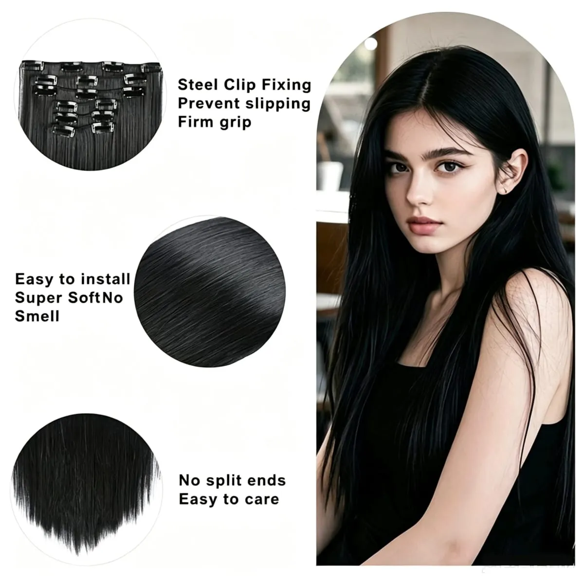 24Inch 16 Clips in Hair Extensions Long Straight Hairstyle Blonde Black Hairpieces Heat Resistant False Hair Daily Use Cosplay