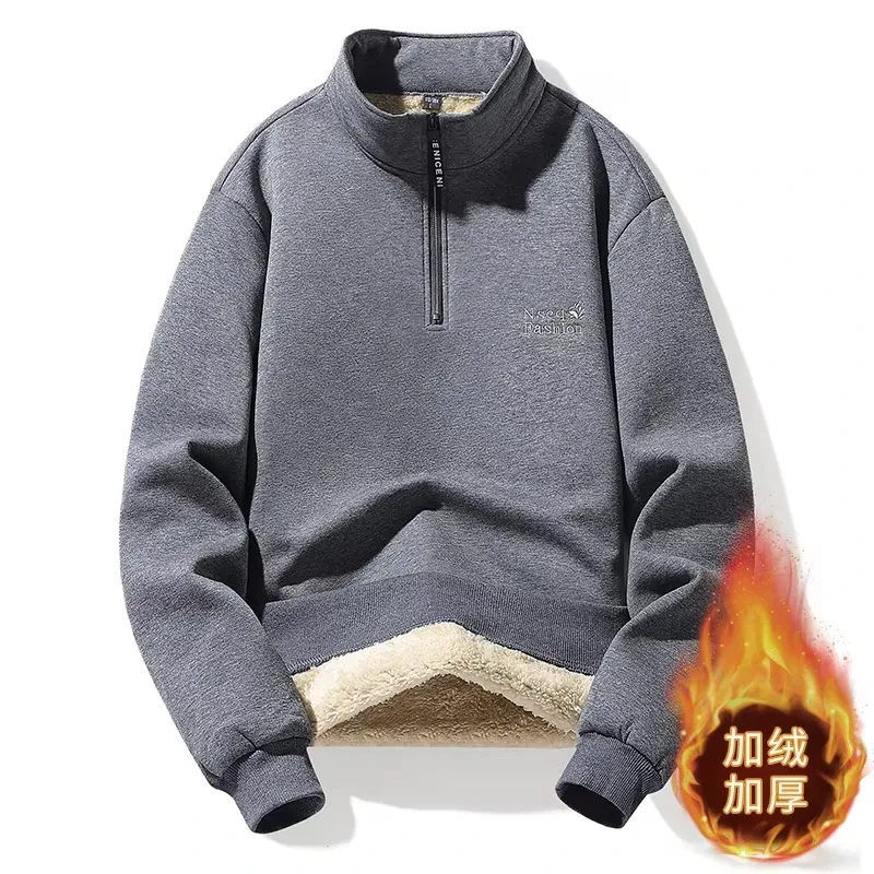 Winter Sweatshirt Men Long Sleeves Men Fleece Lined Warm Sweatshirt Pure Color Quarter Zip Sweatshirt Thicken Plus Size 8XL