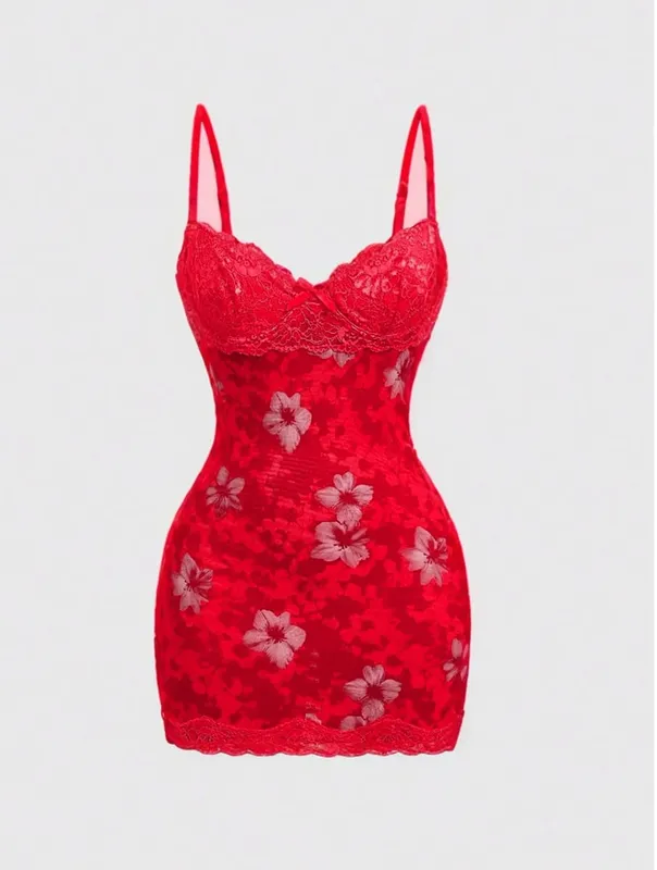 Women's Lace Sexy Dresses Summer Retro Print Slim Fit Resort Style Dress Spaghetti Straps High Waist Backless Mini Clothing