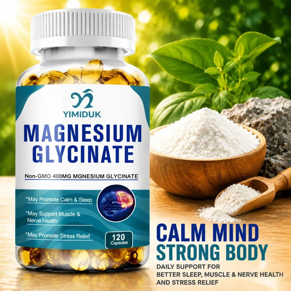 Yimiduk Pure Magnesium Glycinate Supplement with Vitamin B6 for Fights Fatigue Cramps & Heart Health Reduces Anxiety Vegan