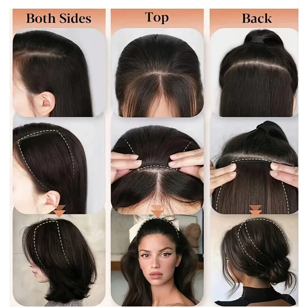 2 Stück natürliche, unsichtbare, flauschige Haarpolster für Frauen, Haarverlängerung, flauschiges Haarfutter, obere Abdeckung, synthetisches, nahtloses Haarpolster