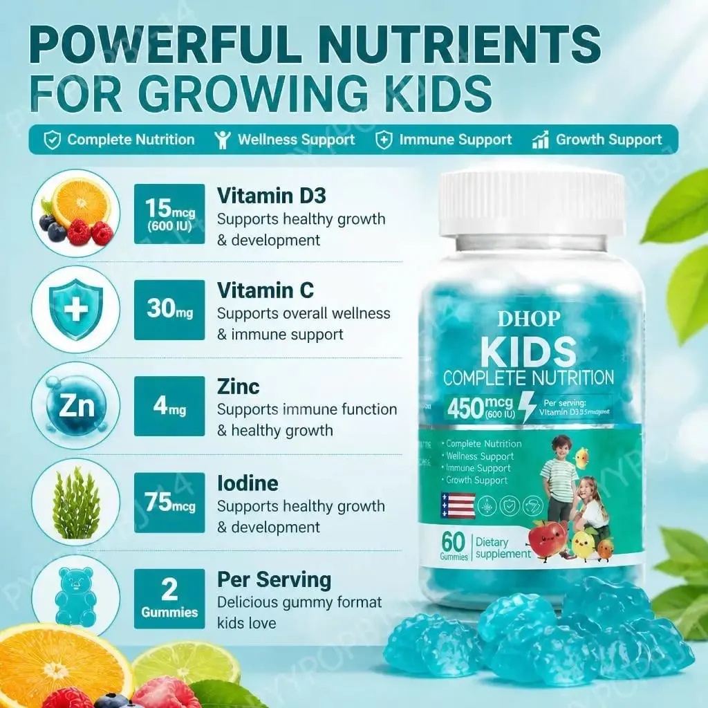 Kids Complete Nutrition Gummies with Vitamin D3 Zinc and Iodine for Immune Support and Growth Support Daily 60 Gummies