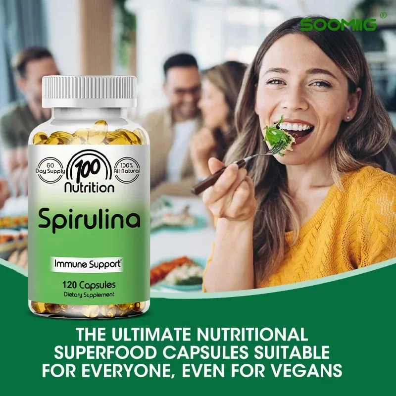 Organic Spirulina Capsules 700mg Supports Detoxification Immune Cardiovascular Health & Energy Antioxidant Vegan Non-GMO