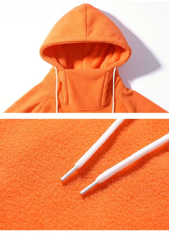 Men's Polar Fleece Sweatshirt Solid Color Street Style Autumn Winter Hood Sports Windproof Oversized High Collar Hoodie 5XL