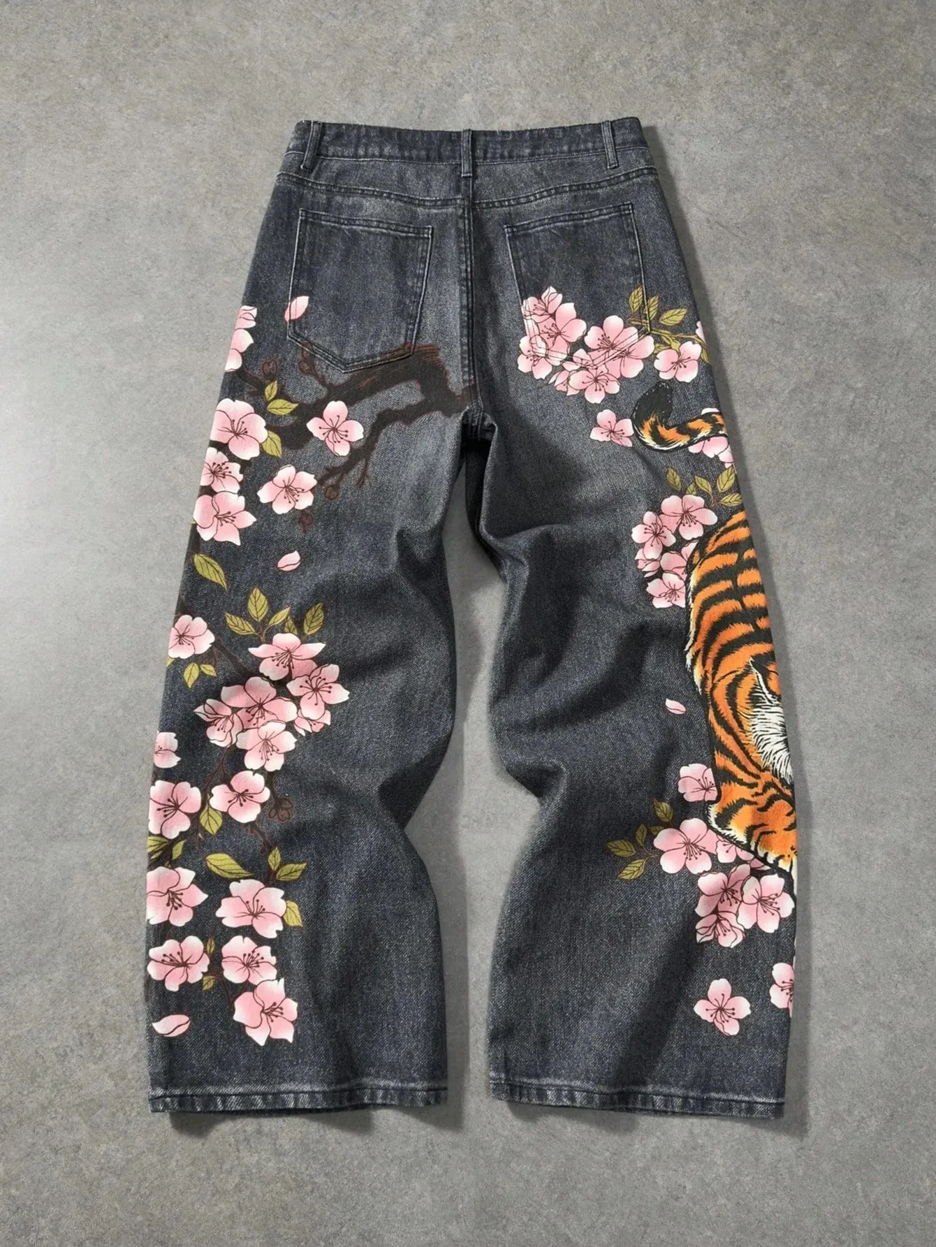 Y2K retro casual fashion high street pattern men's jeans floral tiger pattern loose high waist wide leg casual women's jeans