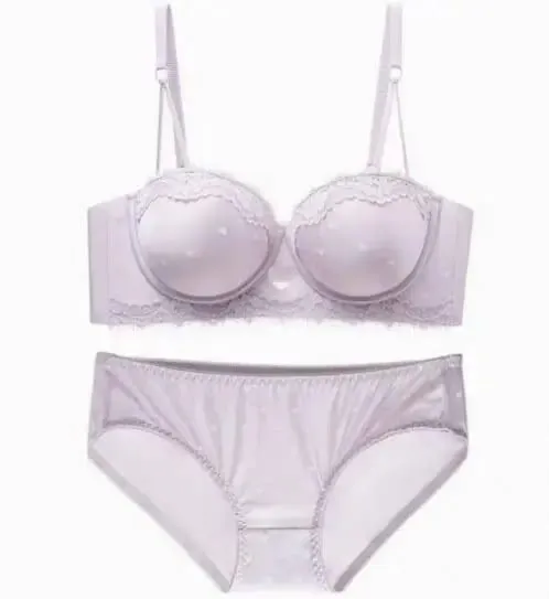 Kawaii Sweet Heart Lace Bra Panty Set Push Up Small Breast Side Collection Anti Sag Comfort Women Underwear Lingerie 32-38 Size