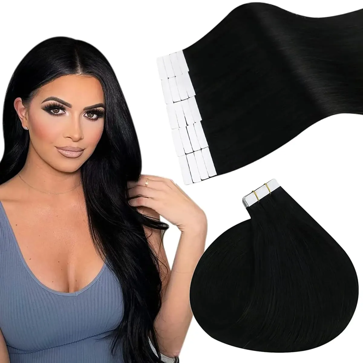 Ugeat Remy Tape in Human Hair Extensions 100% Real Natural Human Hair Tape 12-24inch 20Pcs 50g Per Pack for Party or Wedding