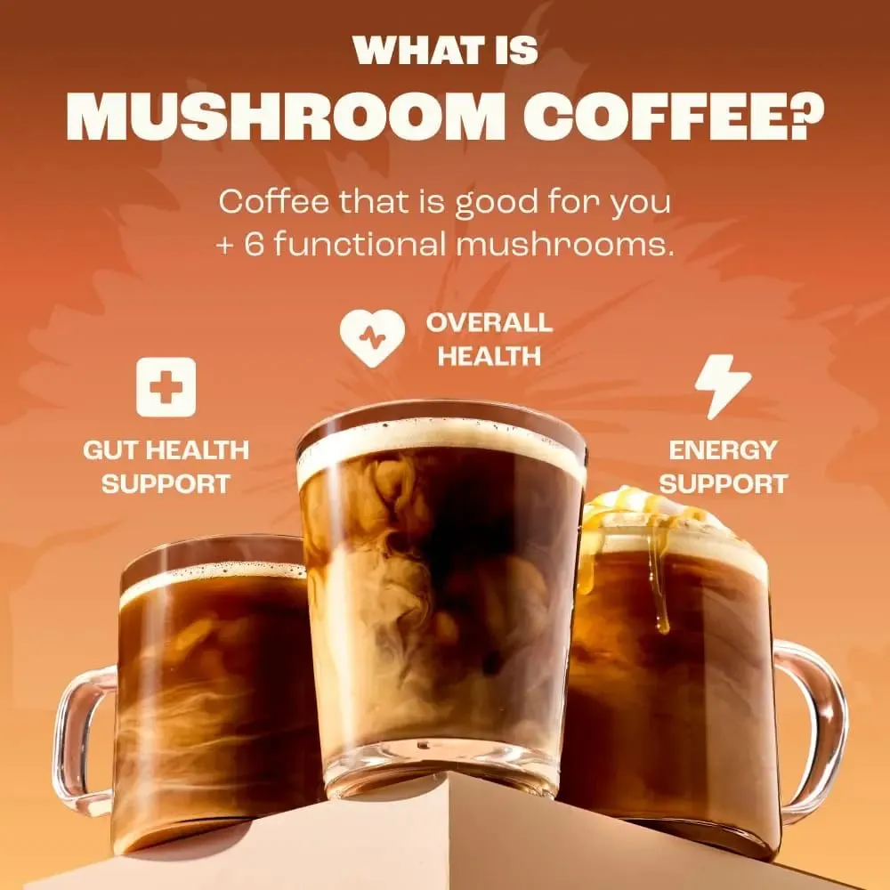 Organic Mushroom Coffee Powder with 6 Adaptogenic Mushroom Daily Instant Coffee for Better Energy Focus Digestion Immunity