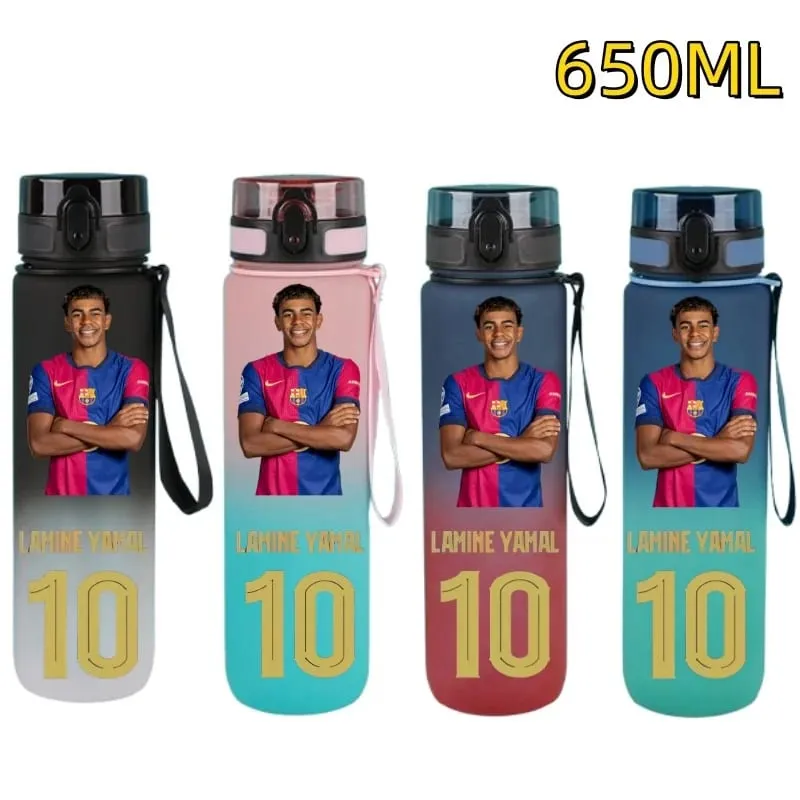 650ml Football Star Water Cup Lamine Yamal Portable Outdoor Large Capacity Sports Fitness Flip Cover Drinking Bottle Fans Gifts