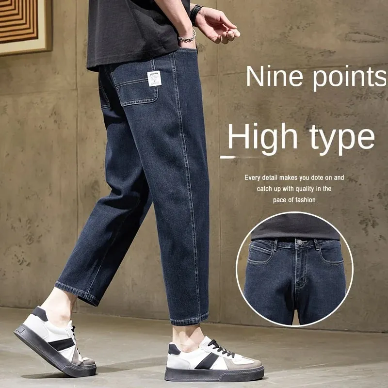 Ανδρικό φαρδύ τζιν ίσιο τζιν Casual Stretch τζιν 9 μήκους Άνετο φαρδύ παντελόνι Άνοιξη φθινόπωρο Ευέλικτο φαρδύ παντελόνι