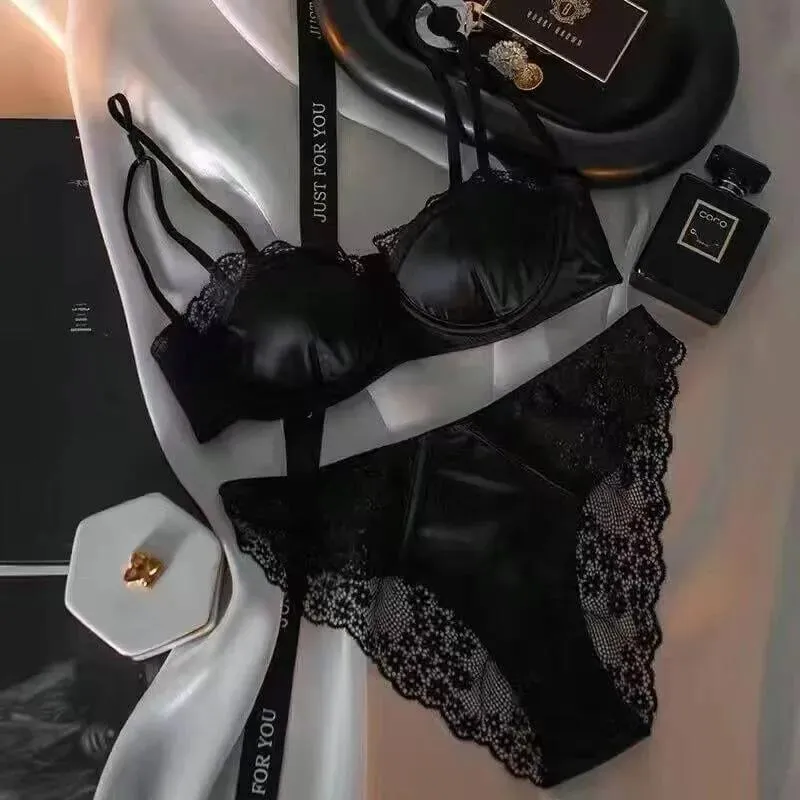Sexy Satin Half Cup Push Up Bra Set Underwire Thin Smooth Green Lace Trim Comfort Luxury Lingerie for Women 32-38 Hot Sale S-XL