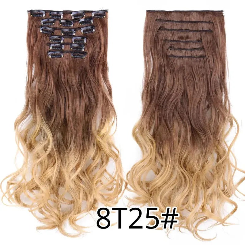 Black Clip In Extensions Straight 22" Long Synthetic Thick Clips On Hair Piece For Women 6Pcs/Set Curly Full Head Weddings Daily
