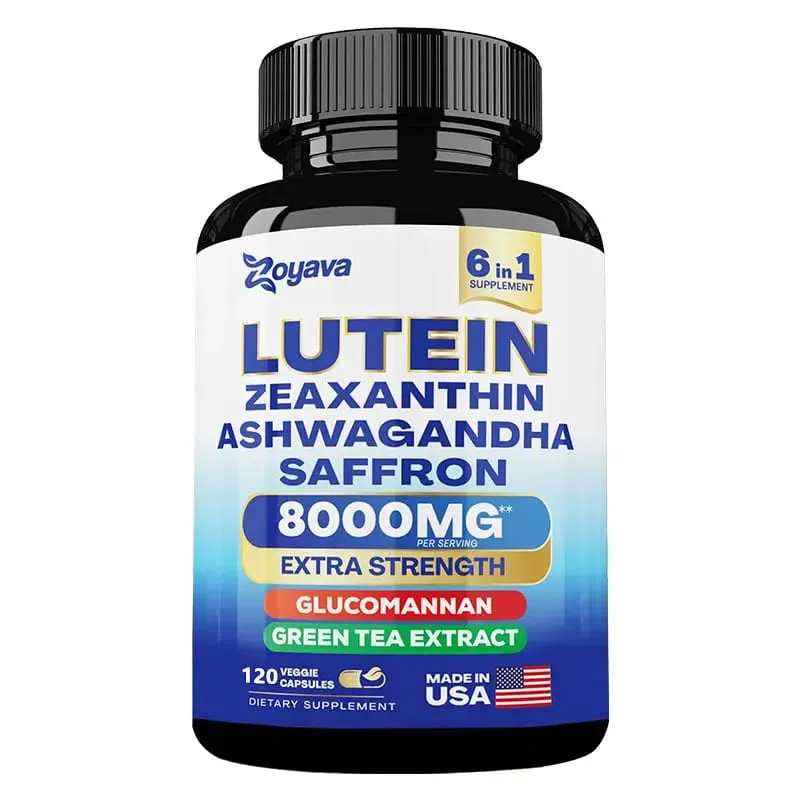 Suplemen Lutein & Zeaxanthin 8000 Mg Vitamin Mata dengan Safron untuk Dewasa Suplemen Kesihatan Mata Menyokong Penglihatan