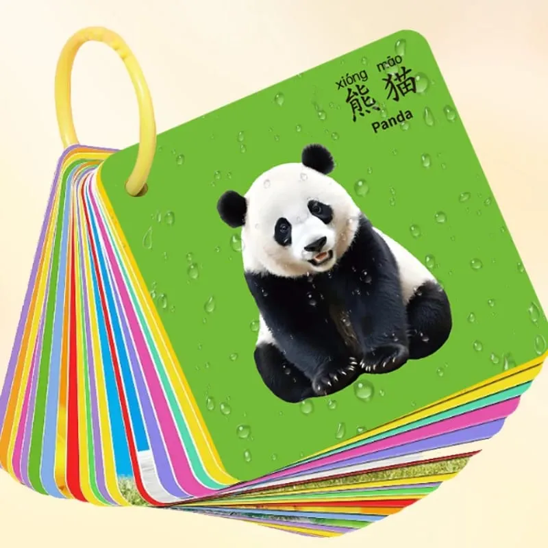 90 Pages Animal Fruits Numbers Card English&Chinese Characters Cards Learn Chinese Pinyin Literacy Cards