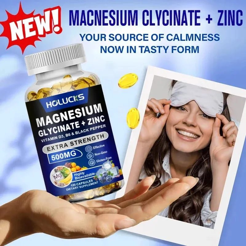 Magnesiumglycinaat en zinksupplement voor spiergewrichten Botenzymen en hartgezondheidsondersteuning Immuunontspanning Stemming