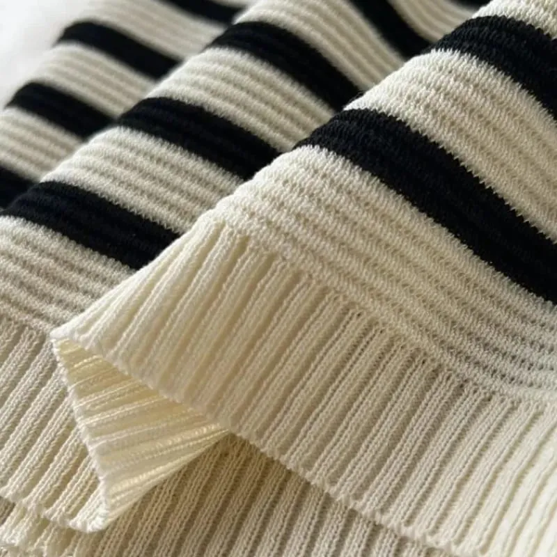 Women's Black Striped Crew Neck Short Sleeve Stretchy Knit Midi Dress Bodycon Sundress Casual Summer Daily Party Dress Outfits — image 6
