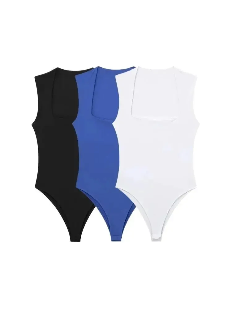 Monos ajustados para Mujer, monos sexis a la moda con cuello cuadrado sin mangas y botones a presión para Mujer