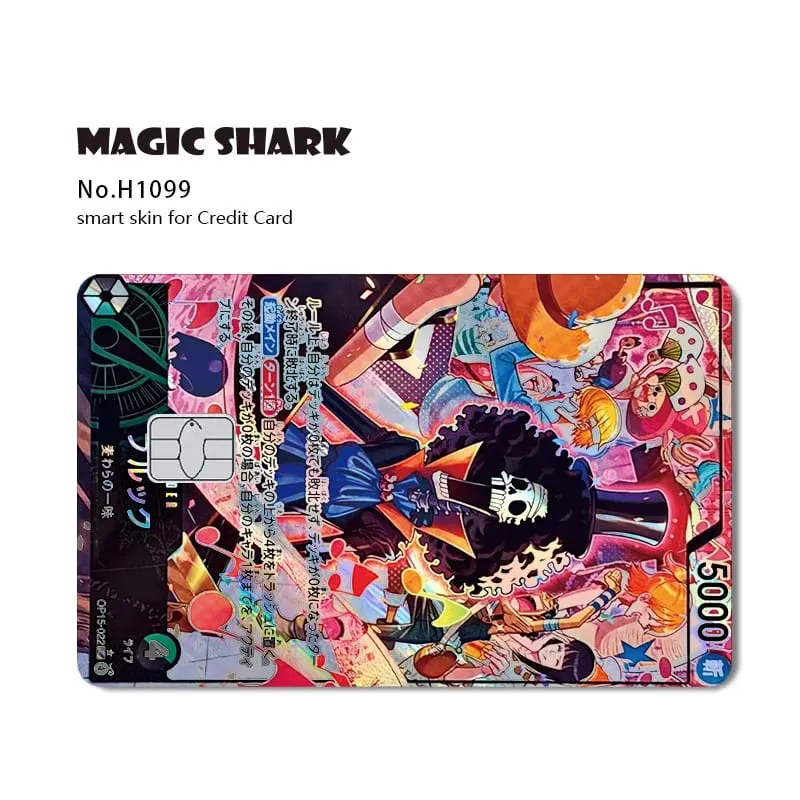 Magic Shark Luffy Nami Ace Zorro OP TCG Card Style Lazer Holographic Thin Sticker Film Skin for Debit Credit Card