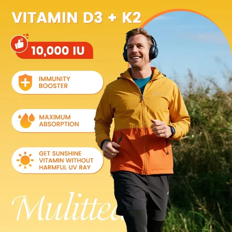 Mulittea Vitamin D3 with 250mcg Vitamin K2 Capsules For Joint Health Boosting Calcium Absorption Hearth Health & Immune Support