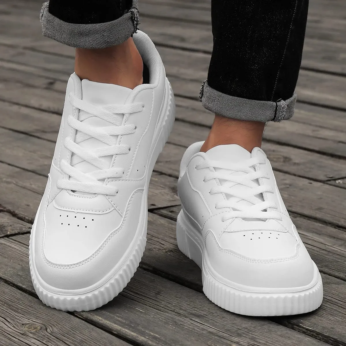 Unisex Sneakers All Season Casual Shoes Men Platform Chunky Footwear Women Solid Color Lace Up Couples Minimalist Board Shoes