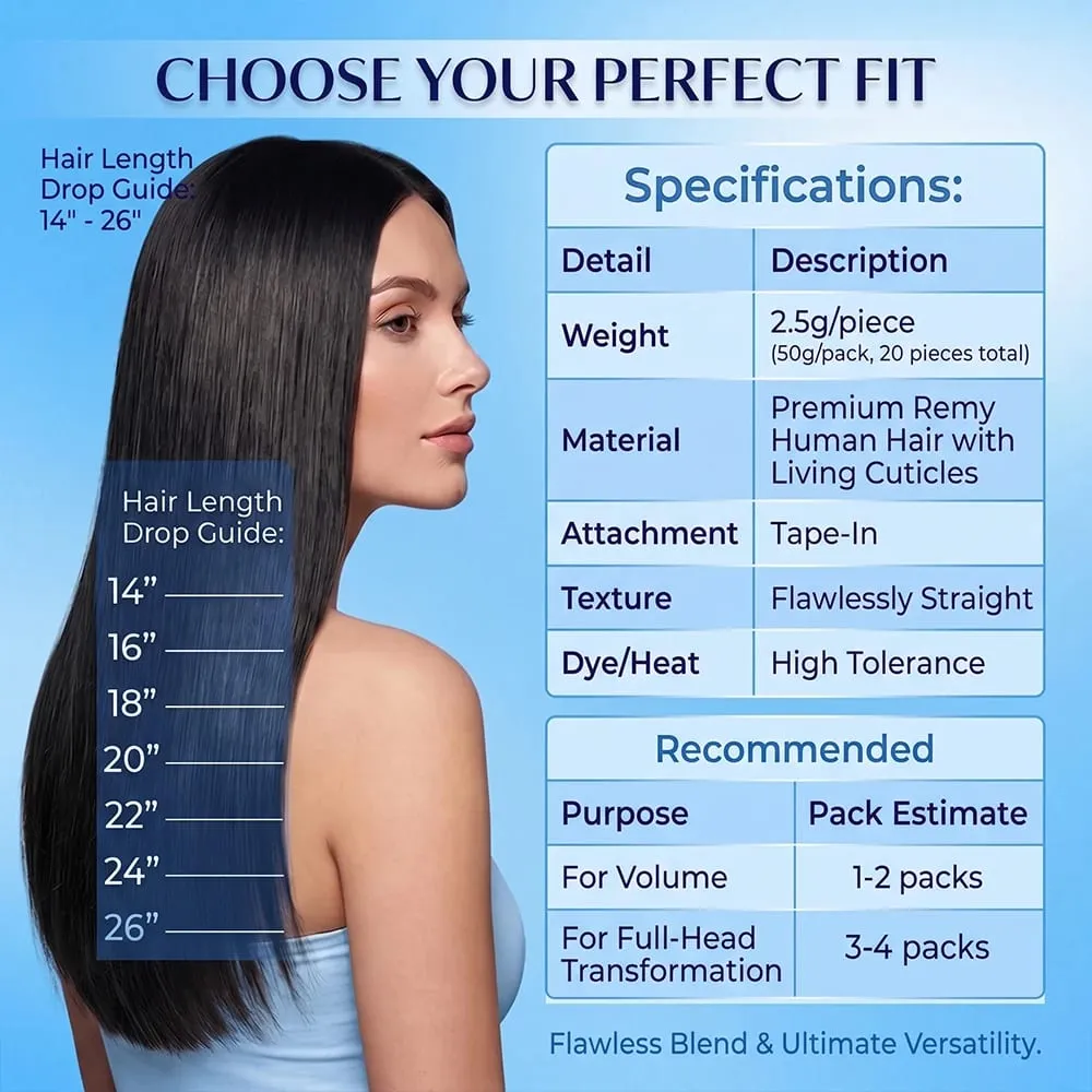 16-24 Inch 16A Tape In Hair Extensions Invisible Seamless Real Human Hair Brazilian Natural Black Remy Straight Hair 100% Human Hair For Women