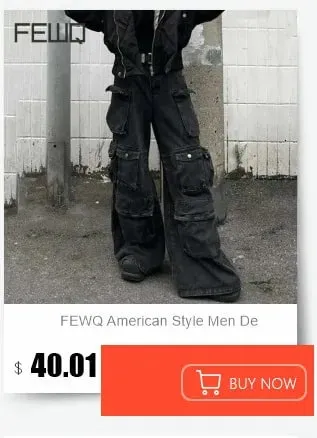 Amerikai stílusú férfi farmer nadrág mosógombos kivitel, redőzött bő farmer kontraszt színű alkalmi férfi alsó vintage 4K5156