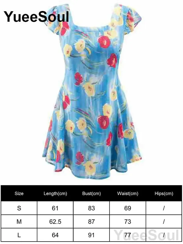 Blue Printed Mini Dress 2026 Summer New Elegant Party Birthday Evening Dresses Y2K Sweet Cute High Street Casual Women Dress