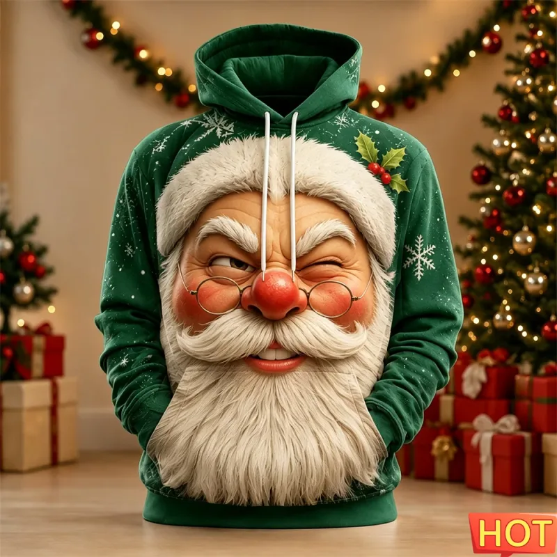 Men's Hoodie Funny Shocked Santa Claus Face Christmas Hoodie Breathable Pullover Sweatshirt for Christmas Holiday Party Wear Top