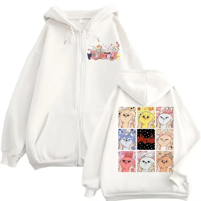Limited Kpop ATEEZ Cartoon Zipper Hoodie Men Women Clothing Fashion Hip Hop Zip Up Sweatshirts Harajuku Y2k Oversized Pullovers