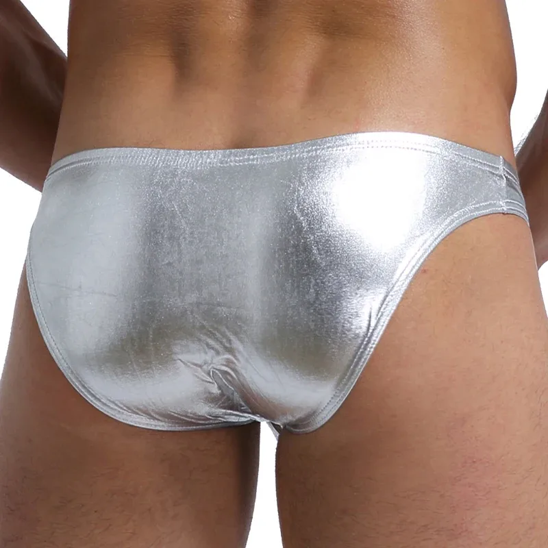 Men's Fashion Low Waist Imitation Leather Briefs with U Convex Pouch Sexy Underwear Lingerie 3PCS/2PCS/1PC Set