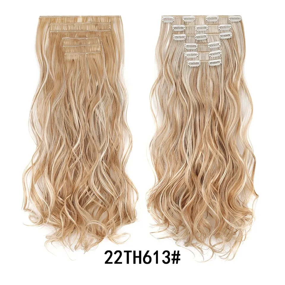 Women 20 Inches Wavy Curly Full Head 6 Separate Pieces Heat Resistance Synthetic Hair Clip in Hair Extensions