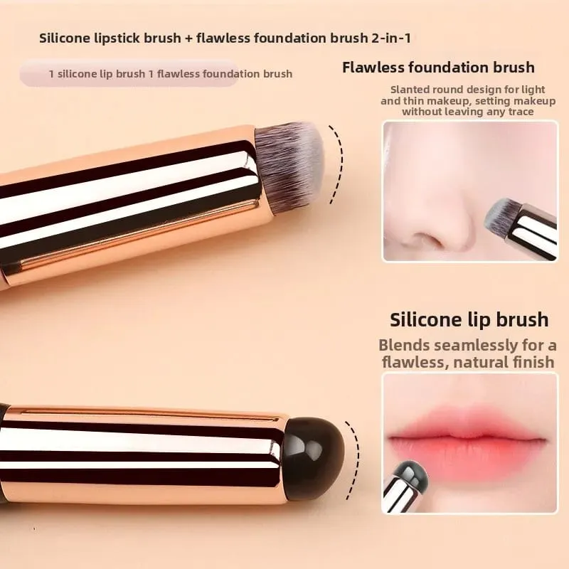 2-in-1 Dual-End Silicone Lip Brush Concealer Brush with Cap Portable Round Head Multi-Function Lipstick Makeup Brush Beauty Tool