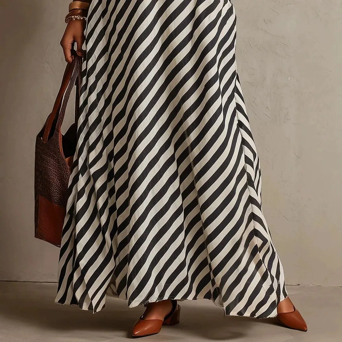 Fashion Stripe Print Maxi Dress 2026 Autumn Winter Women V‑Neck Long Sleeve Loose Casual Long Dresses Holiday Beach Boho Dress