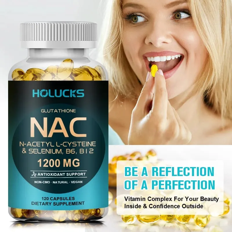 Holucks Advanced NAC Supplement with 1200mg N-Acetyl L-Cysteine Support Detoxification Sleep & Respiratory Health for Family