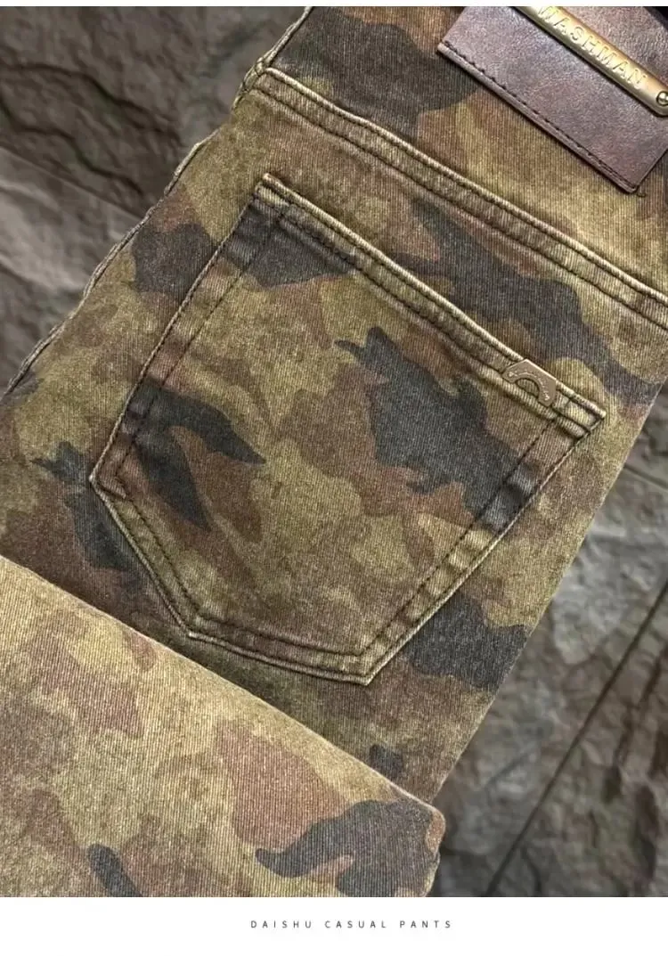 Jeans Men Italy Luxury Washed Men's Camouflage Jeans Slim-fit Straight-leg Pants 2026 New High-end Fashion Casual Long Pants
