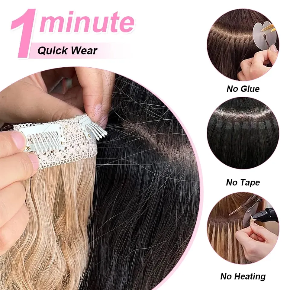 4PCS set Clip in Hair Extensions Natural Black Corn Wavy 20'' Long Curly Thick Synthetic Hairpieces for Women Girls Daily Party