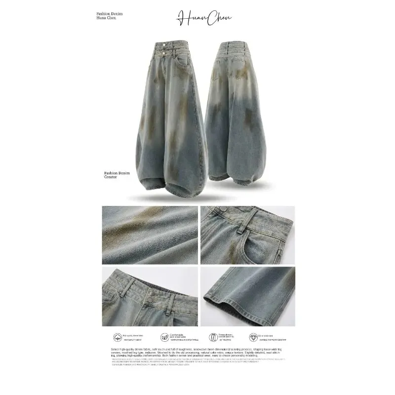 Men 2026 American Vintage Banana Wide Leg Jeans Double Waist Spring Autumn Slim Tall Look Floor Length Casual Denim Pants