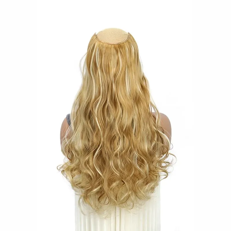 20Inch Synthetic Long Wavy Curly 4 Clip In Hair Extensions Heat Resistant Hairpiece Black One Piece Fake Hair For Women