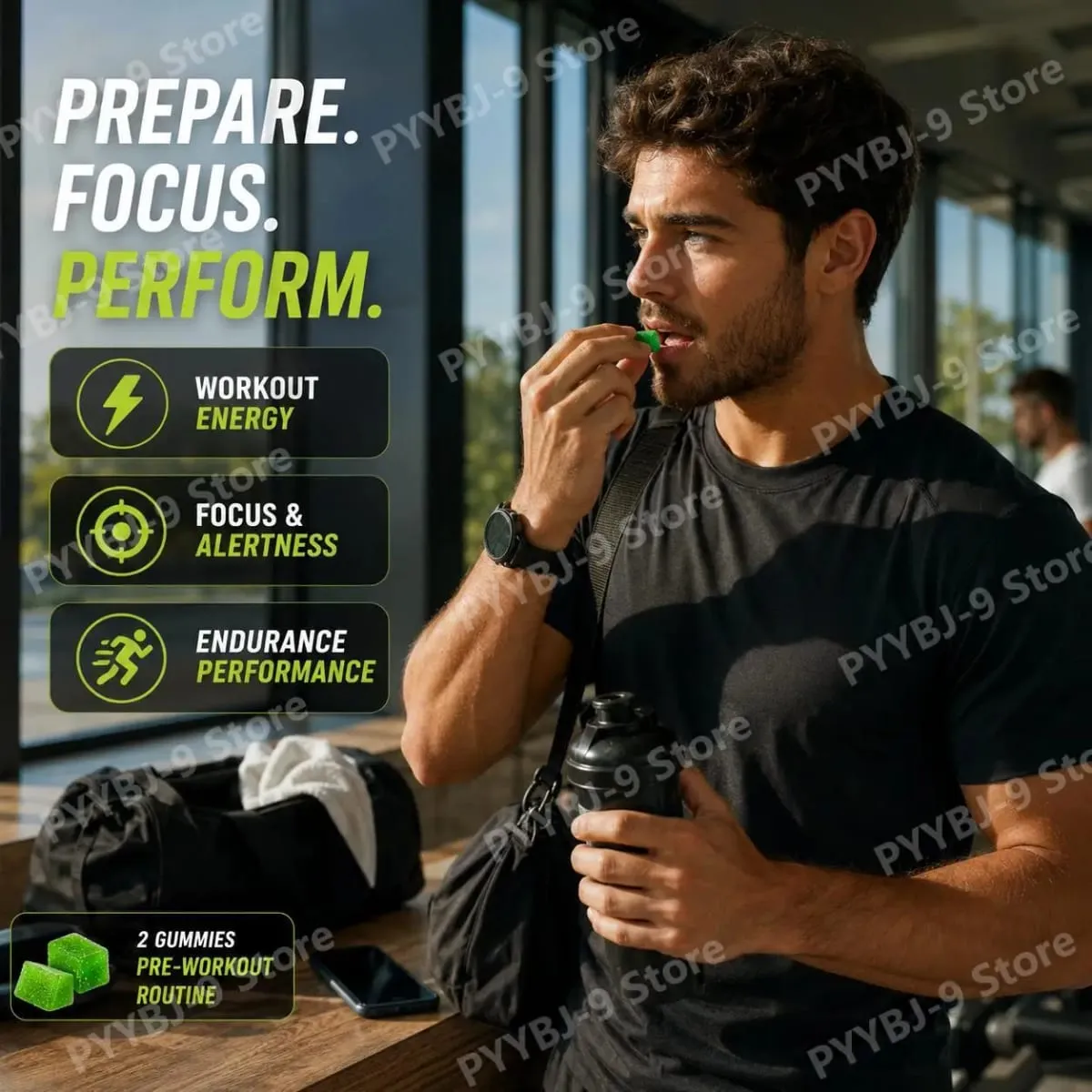 Pre Workout Energy Gummies with Caffeine Taurine Rhodiola Rosea CoQ10 & B Vitamins Supports Workout Focus Energy Strength 70 Ct
