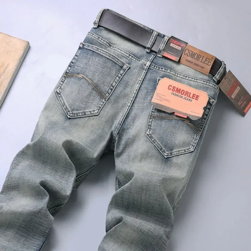Jean extensible pour hommes, coupe régulière, Business décontracté, Style classique, mode, pantalon en Denim, Vintage, noir, bleu, nouvelle collection 2026