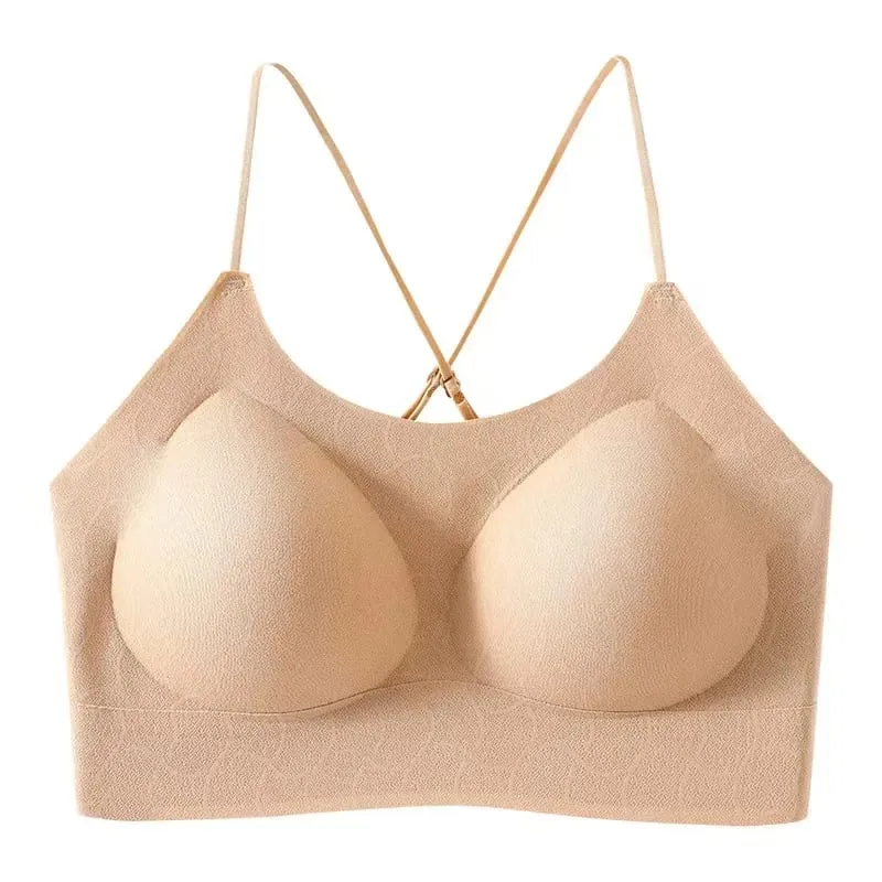 2025 Sexy French Camisole Backless Bra One-piece Seamless Lifting Lingerie No Underwire Gathering Anti-sagging Fix Cup Bra