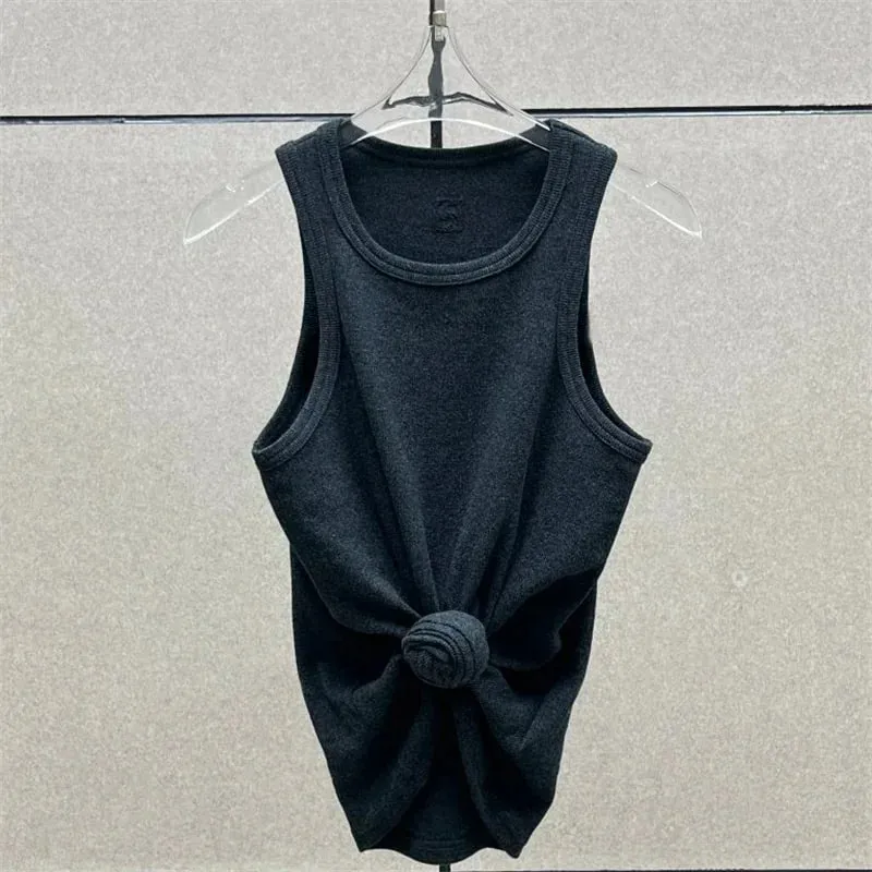 Women's vest New elastic knitted slim fit sleeveless top for summer 2026 Cotton blend round neck pullover women's corset T-shirt