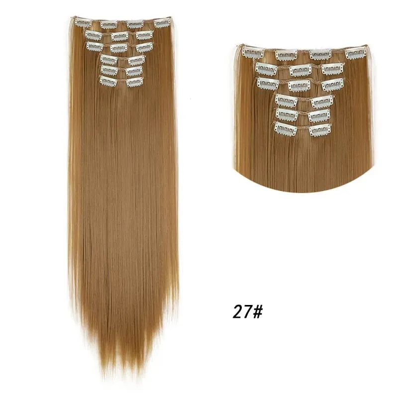 Clips In Hair Extension Long Straight Hair Pieces Clip In Hair Extension 24Inch 6Pcs Synthetic Fake Hair Ppieces For Women