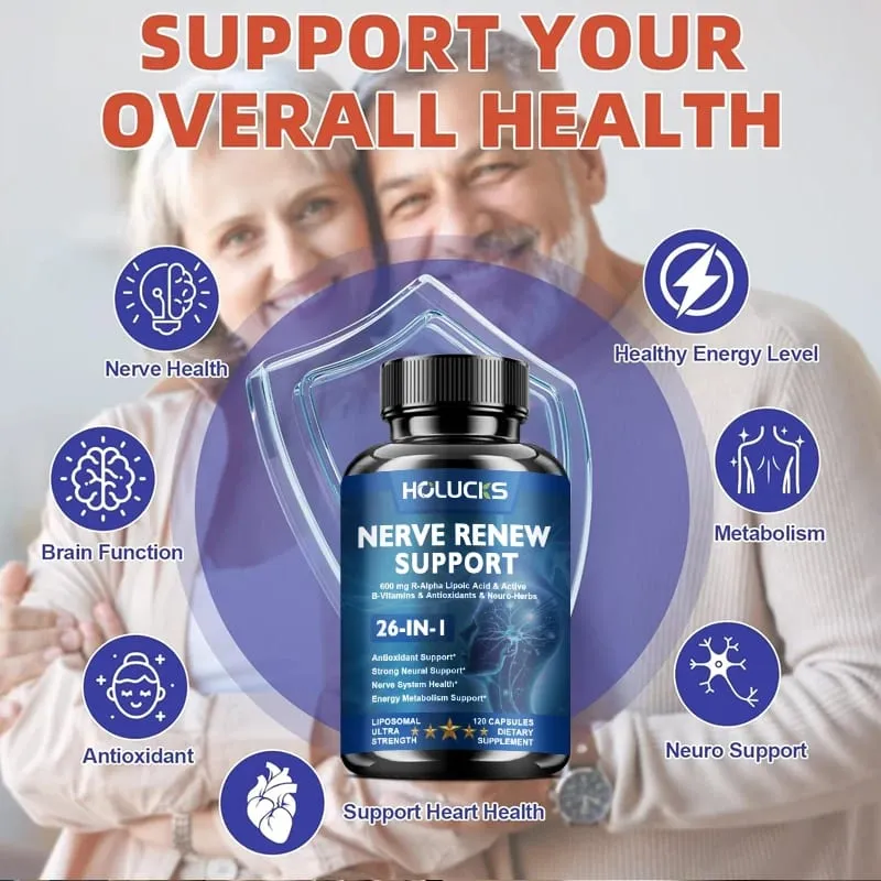 Nourish Nerve Supplement 26-IN-1 Formula Contains Vitamin B Complex R-Alpha Lipoic Acid Support Heart Nerve Brain Health